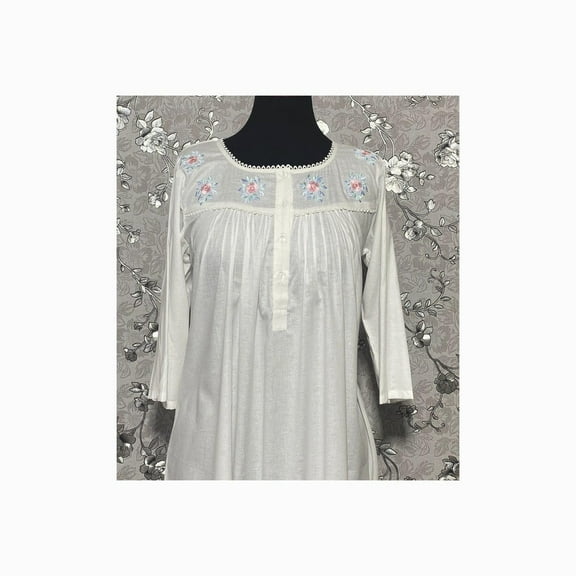 SoieRose 100% White Cotton Long Sleeves Victorian Nightgown with Embroidery - SR-1023
