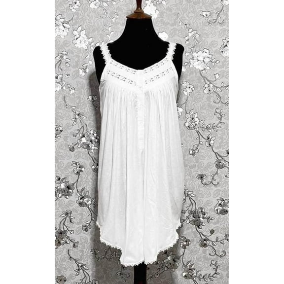 SoieRose 100% White Cotton Sleeveless Nightgown with Straps - SR-1015