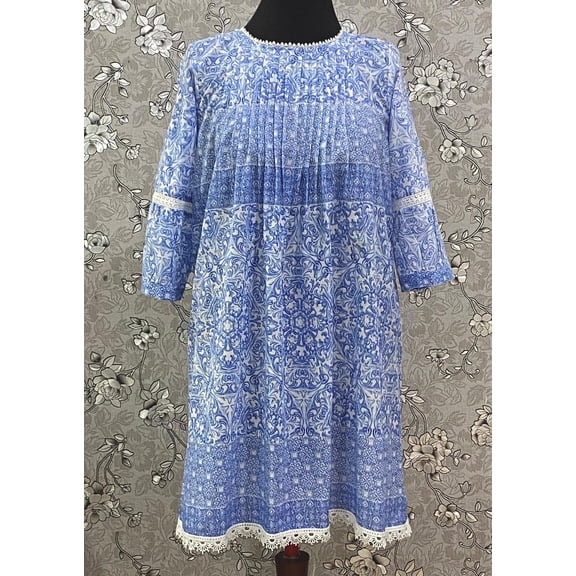 SoieRose SR-1200 Victorian Cotton Nightgown – Blue Floral Print