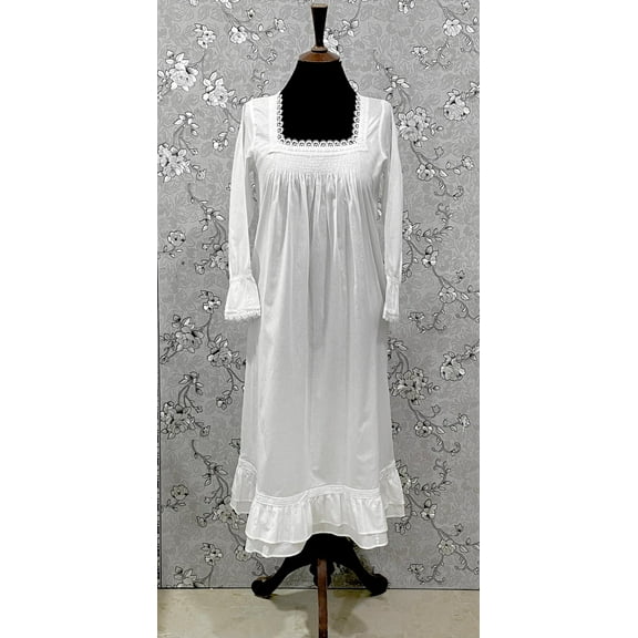SoieRose SR-1214 Victorian 100% Cotton Nightgown – Smocked Bodice & Ruffle Hem Elegance