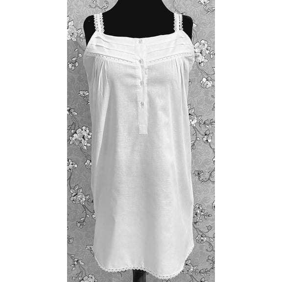 SoieRose SR1107 Women's Cotton Victorian Nightgown – White, Sleek Fit with Lacey Straps