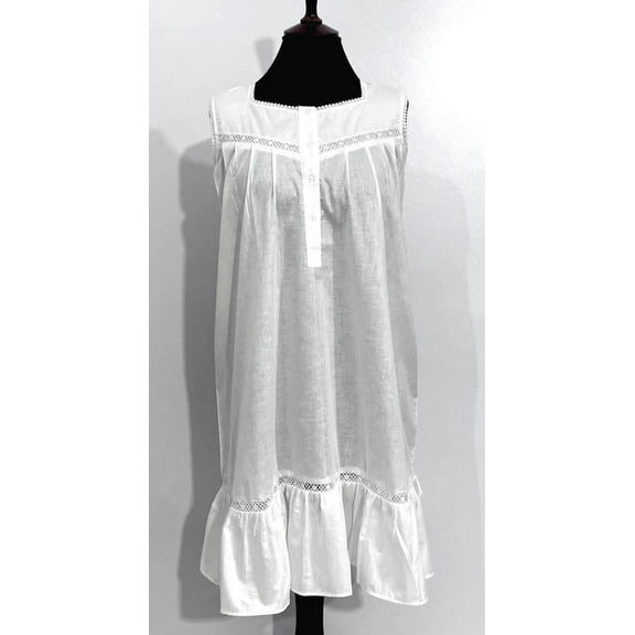 SoieRose Sleeveless Short Victorian Nightgown with Lace Trims - White SR-1071