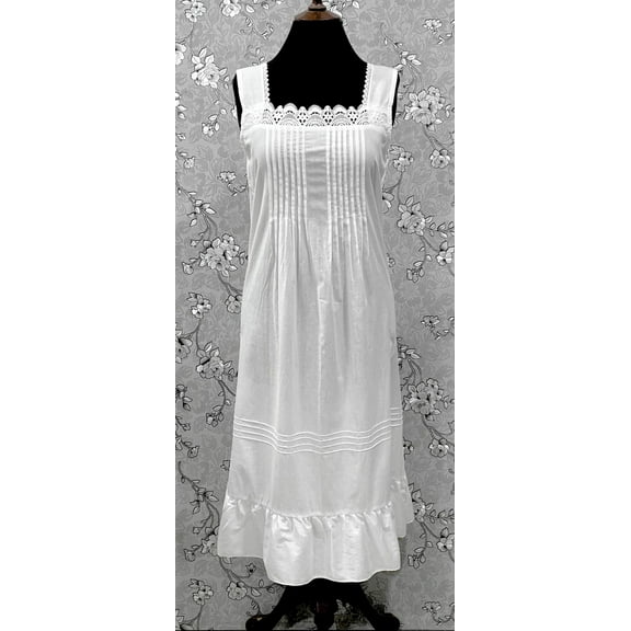 SoieRose Victorian 100% Cotton Sleeveless Nightgown with Lace Bodice – SR-1228