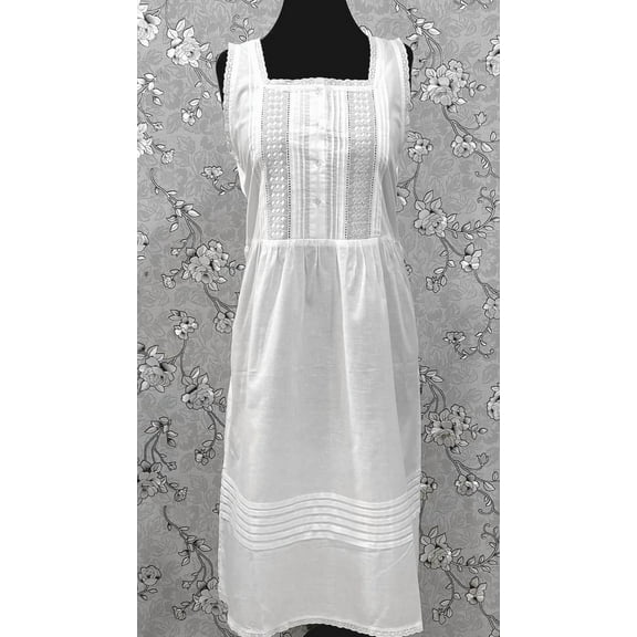 SoieRose Victorian Cotton Nightgown – Sleeveless Vintage-Style Sleepwear with Lace Trim & Pintuck - SR1225