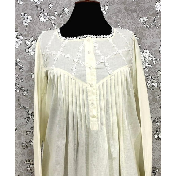 SoieRose Victorian Ivory Nightgown with Long Sleeves – 100% Cotton Sleepwear-SR-1037