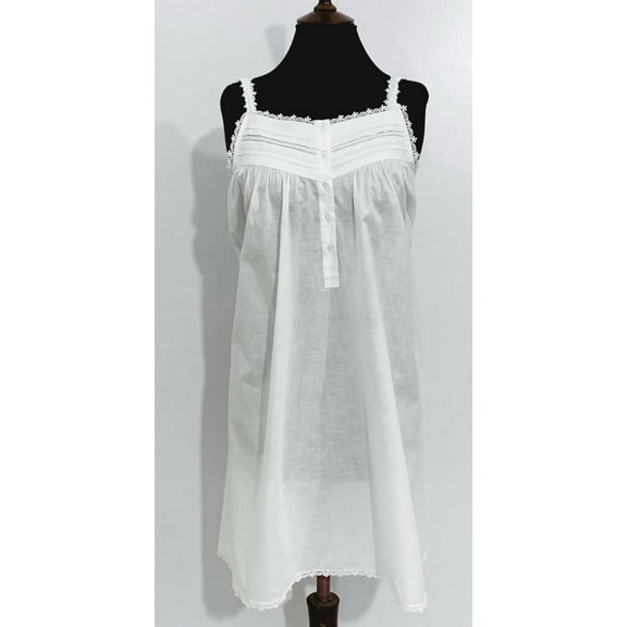 SoieRose Victorian Sleeveless Cotton Nightgown with Lace Trim & Spaghetti Straps - SR-1083