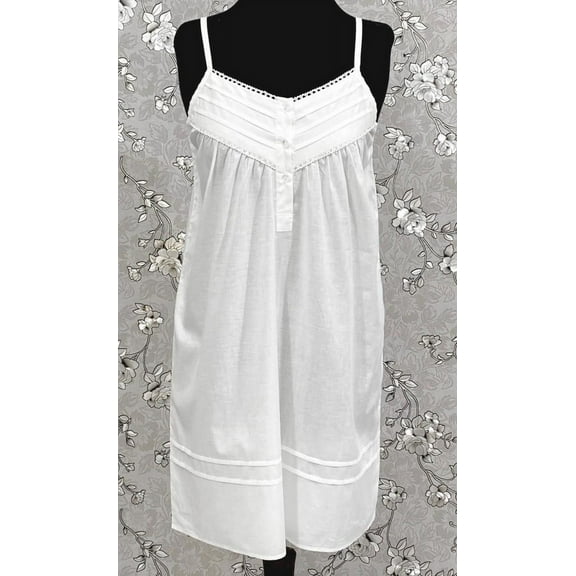 SoieRose White 100% Cotton Sleeveless Nightgown with Lace Trim Detailing-SR1154
