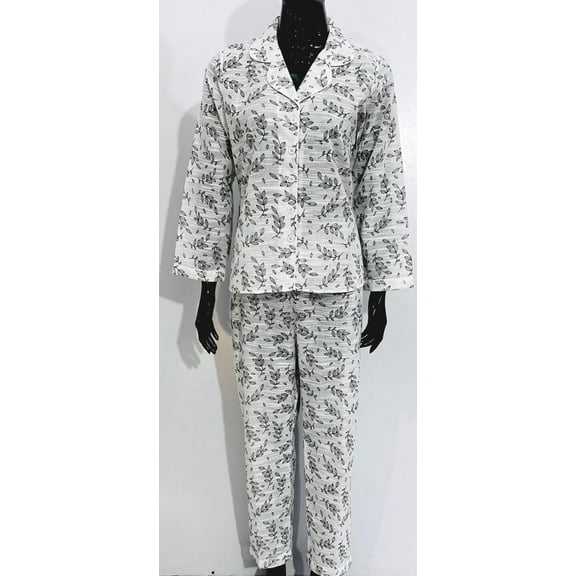 SoieRose White Floral Pajama Set - 100% Cotton - SR1075