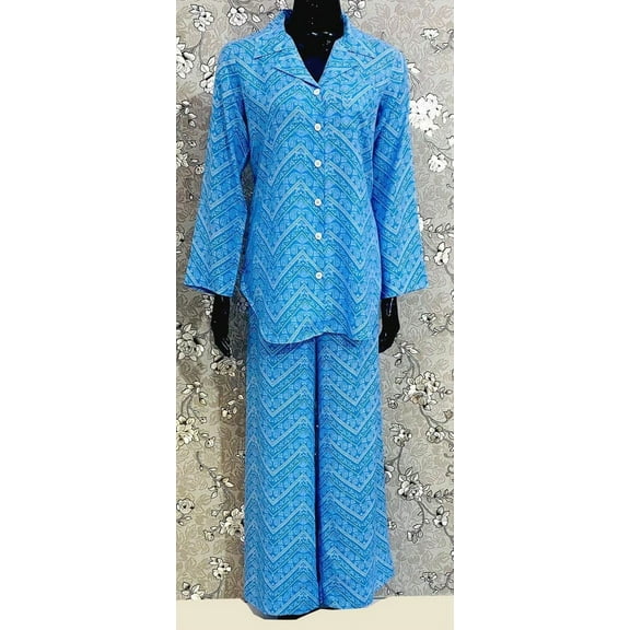 SoieRose Women's 100% Cotton Misty Blue Print Pajama Set - SR-1065