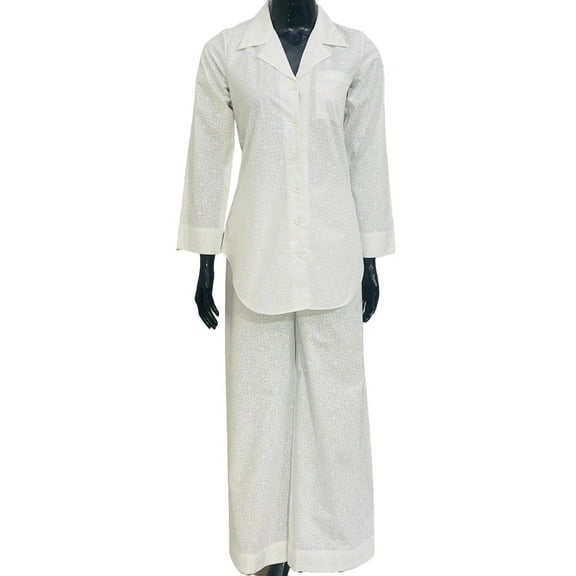 SoieRose Women's Pajama Set – 100% Cotton Self-Print in White - Relax Fit