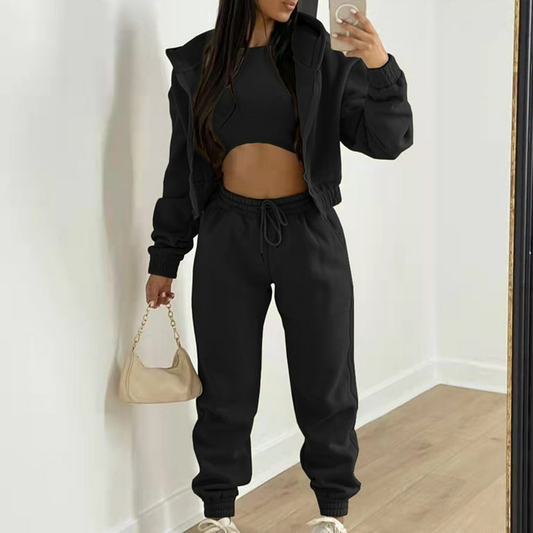 Black sweatpants outfit women's sale