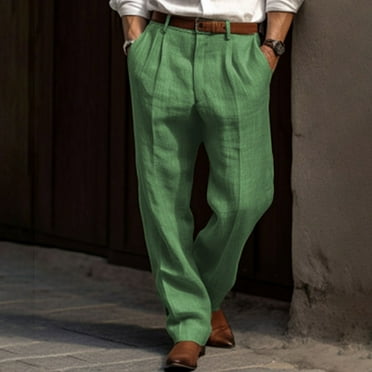 Aloohaidyvio Men's Casual Linen Pants Elastic Waist Drawstring Beach ...
