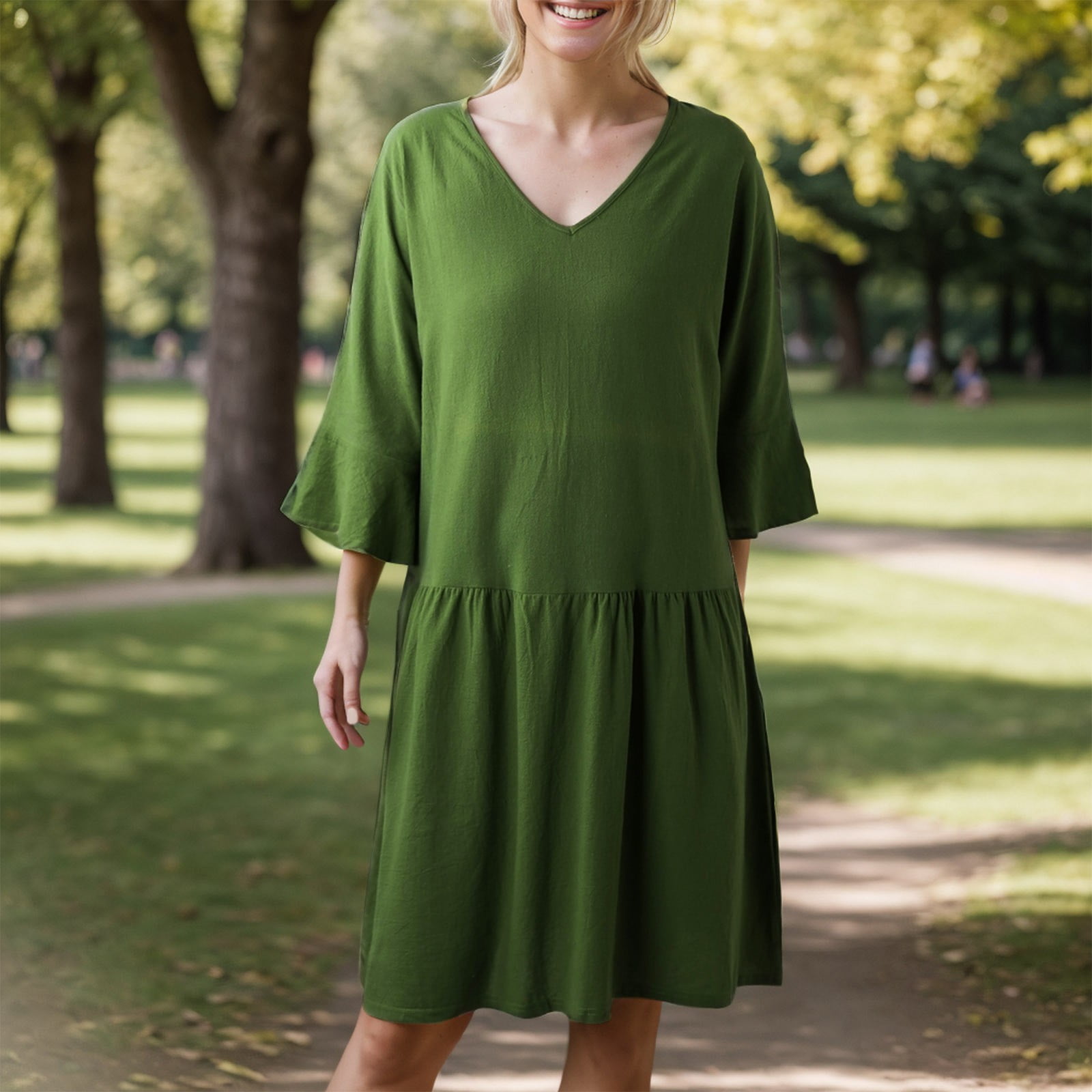 Soighxzc Summer Dresses for Women 2024 Casual Flare Sleeve V Neck