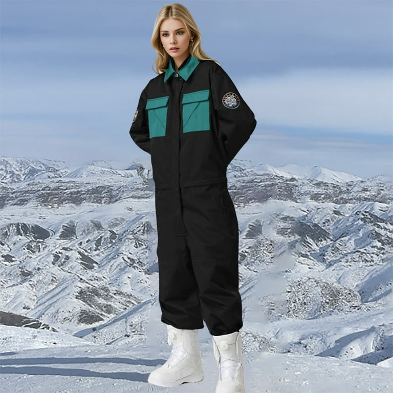 Soighxzc Womens One Piece Ski Suit Colorful Jumpsuits Snowboard Snowsuits Winter Outdoor Waterproof for Snow Sports Black XS Walmart