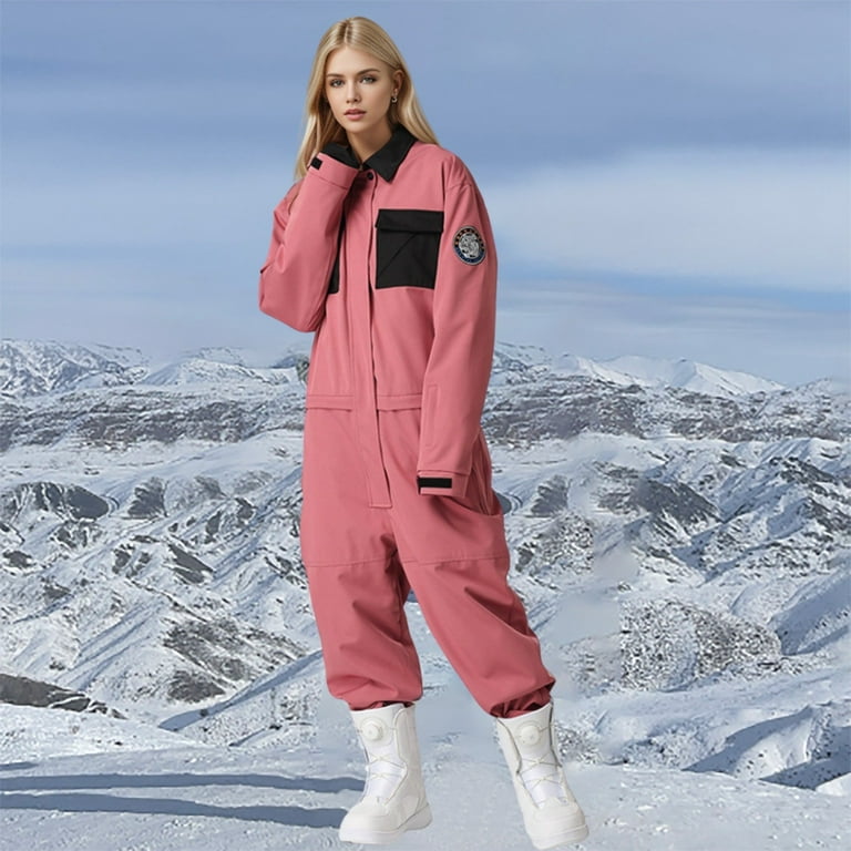 Soighxzc Womens One Piece Ski Suit Colorful Jumpsuits Snowboard Snowsuits Winter Outdoor Waterproof for Snow Sports Rose Gold XL Walmart