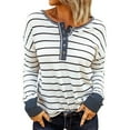 thumbnail image 1 of Soighxzc Womens T Shirts Casual Shirt Long-Sleeve Blouse Fit Spring Autumn Winter Stripe Print Henley Neck Pullover Tee Tops White S, 1 of 7