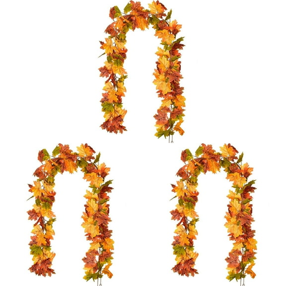 Soikfihs 3 Pack Artificial Fall Maple Leaf Garland , Autumn Leaves Vines for Indoor Outdoor Wedding Party Halloween Thanksgiving Decor, Long Maple Leaf Rattan for Stair Porch Wall Archway Decoration