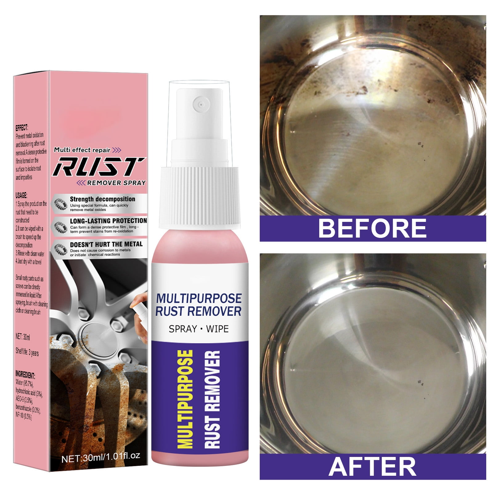 Soikfihs 30ml Car Rust Remover with Brush MultiPurpose Rust