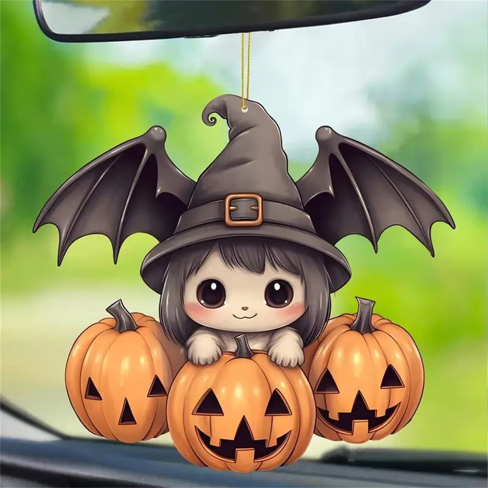 Soikfihs Pumpkin Bat Girl Acrylic Flat Car Pendant Backpack Accessories