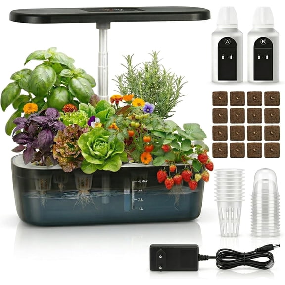 Soil-Free Hydroponics Growing System - 12 Pods with Smart LED Screen, Adjustable Height, 4L Tank, LED Grow Light for Indoor Plants, Grow Herbs Year-Around, Hydro Garden Gifts for Plant Lovers