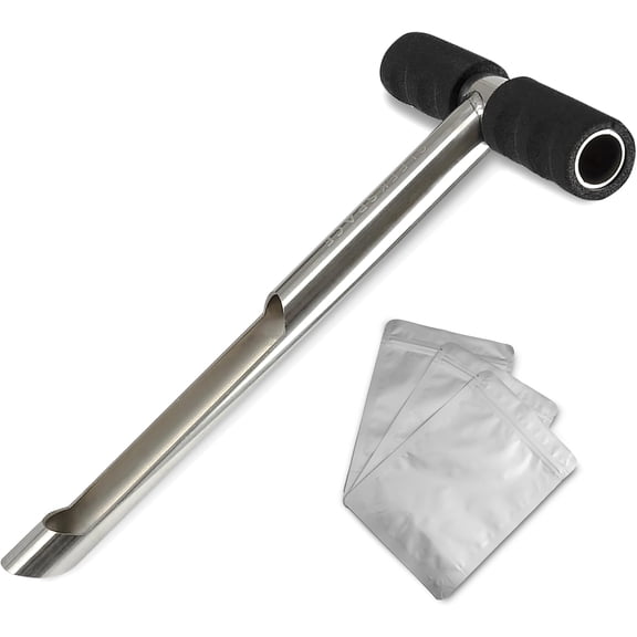 Soil Probe with Small Soil Sampler Bags. 12" Soil Sample Probe Rod. Patent Pending Ground Probe Design for Tidy Strata in Soil Test Sampling.