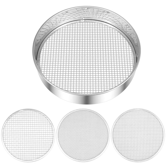 Soil Sieve Set Stainless Steel Garden Compost Sifter 3 Interchangeable Mesh (silver3 )