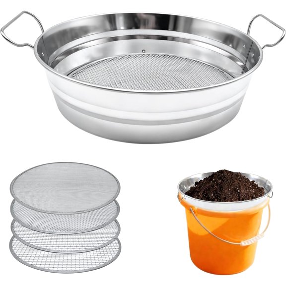 Soil Sifter for Gardening with Handles, Rock Sifter Fits 5 Gallon Bucket with 4 Replaceable Screens, Compost Sifter Dirt Sifter, Captures Dirt Rocks Sawdust