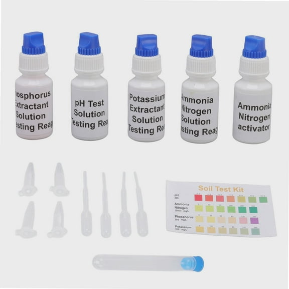 Soil Test Kit, Accurate Portable Universal Soil pH, 5 Bottles Liquid Solution PH Nitrogen, Phosphorous and Potash Tester for Lawns, Garden, Farm, Plant, Agriculture