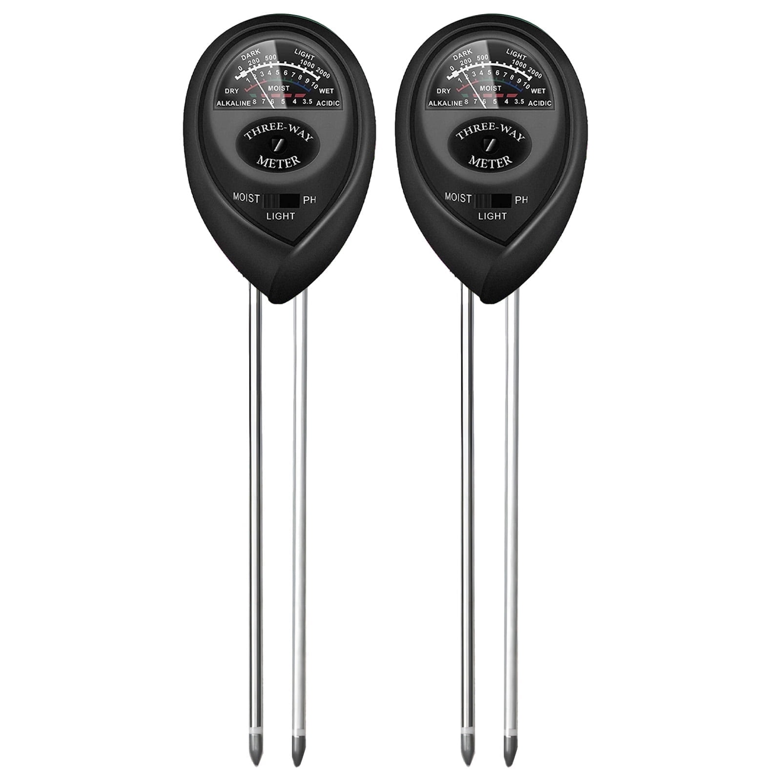 Soil Tester,3-in-1 Soil Tester Kits, Plant Moisture Light PH Tester for Gardening, Farming Indoor & Outdoor Use, 2 Pack, Black