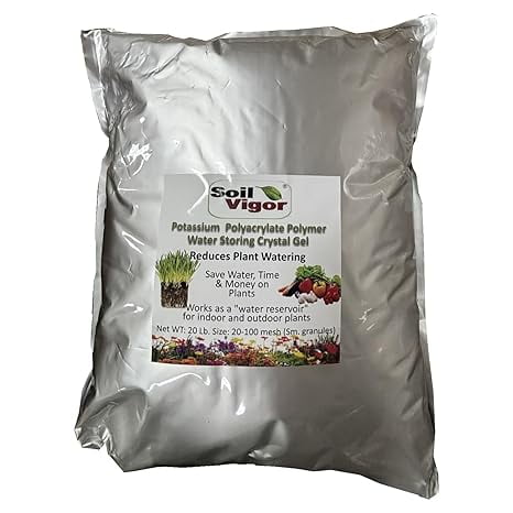 Soil Vigor® Fine SAP Granules - Water-Storing Potassium Polymer for Lawns, Gardens, & Plants 20 Pounds