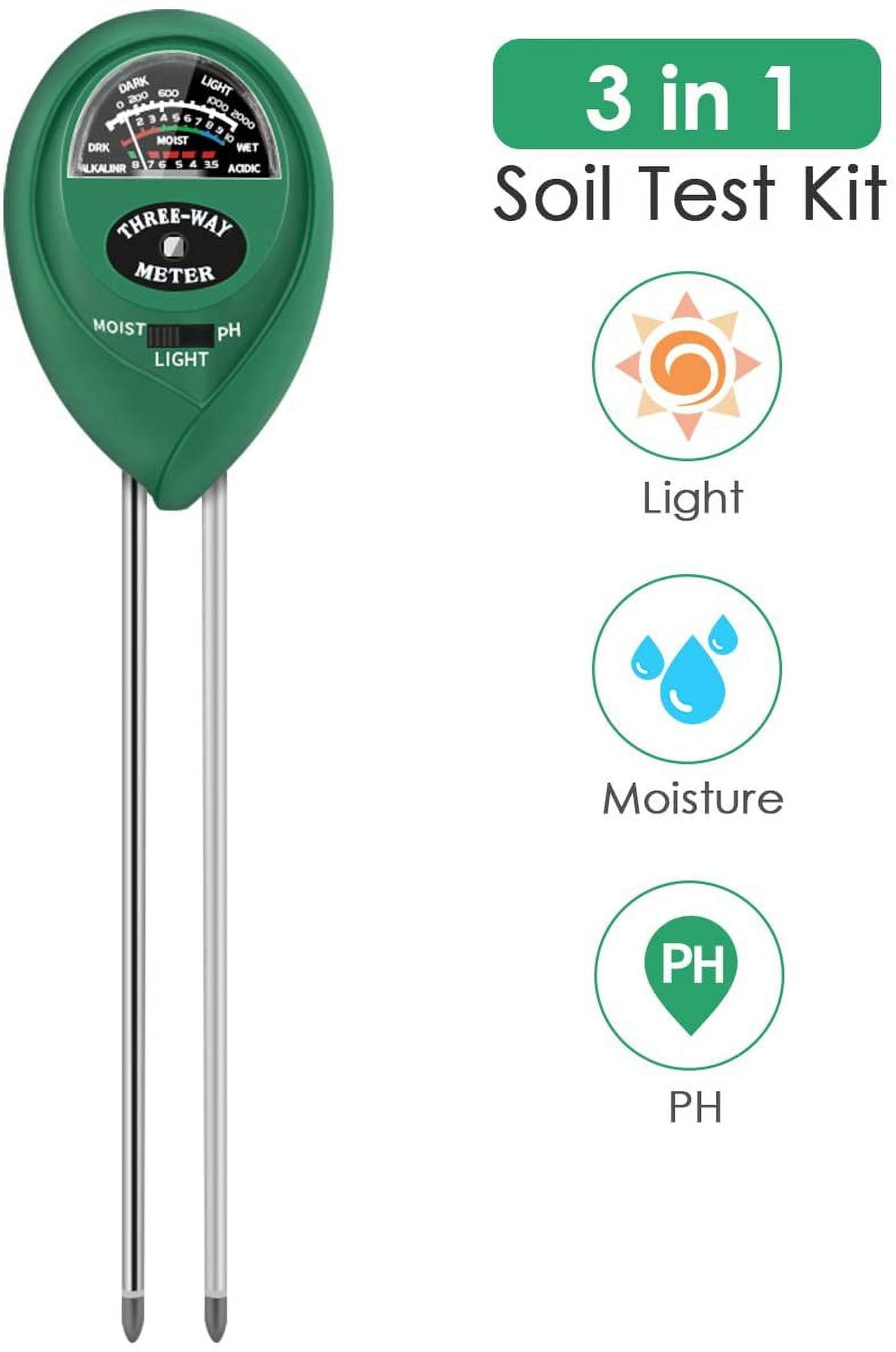 iPower Soil pH Meter, 3-in-1 Soil Test Kit for Moisture, Light & pH for  Home and Garden, Lawn, Farm, Plants, Herbs & Gardening Tools,  Indoor/Outdoor