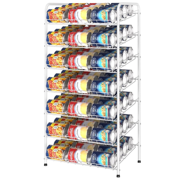 SoildPal Free Standing 7-Tier Can Organizer for Pantry, Metal Water Bottle Storage Rack Holds up to 84 Cans, Adjustable Rolling Dispenser, 12" x 16" x 35" Kitchen Cabinet Shelving