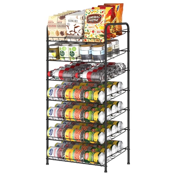 SoildPal Free Standing 7-Tier Can Organizer for Pantry, Metal Water Bottle Storage Rack Holds up to 84 Cans, Adjustable Rolling Dispenser, 12" x 16" x 35" Kitchen Cabinet Shelving