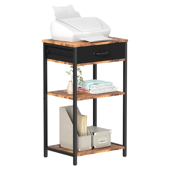 SoildPal Printer Stand with Storage, 3 Tier Printer Table with Drawer and Shelves, Multi-Functional Small Printer Desk for Home Office, Industrial Metal Frame