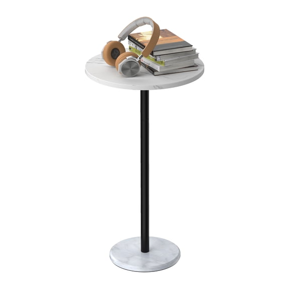 SoildPal Round End Table with Marble Base, Small Pedestal Drink Table for Small Spaces, White Cocktail Side Table for Sofa Couch Chair Patio, 12.6" x 12.6" x 24.6"