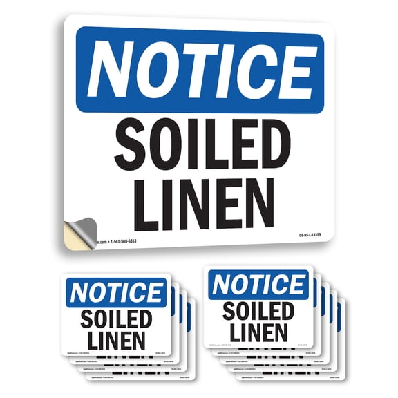 Soiled Linen OSHA Notice Vinyl Decal Label 18 Inch x 12 Inch - 10 Pack