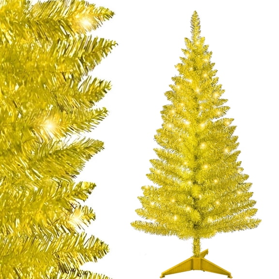 Lixhey 4ft Gold Artificial Halloween & Christmas Tree with Stand, Compact Design, Includes Separate String Lights (Not Pre-Lit)