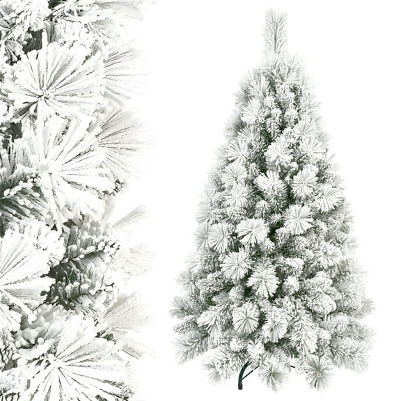 Soilhill 5ft Hinged Full Snow-Flocked Christmas Tree with 518 Mixed PVC & Pine Needles Tips