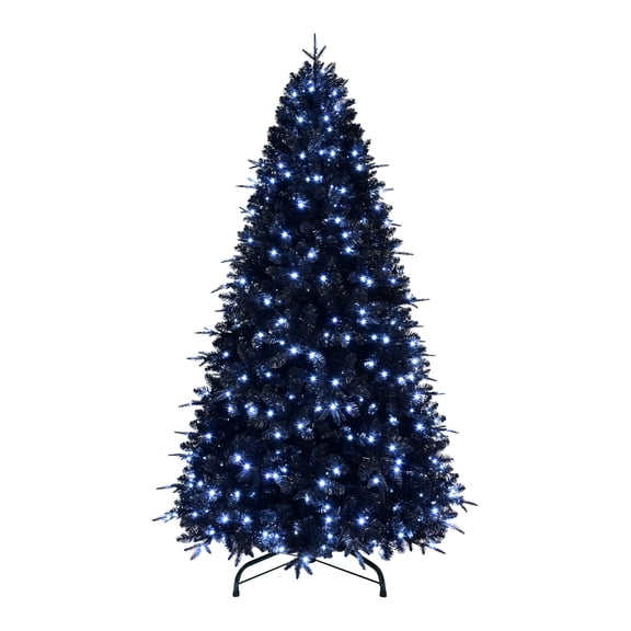 Soilhill 6FT Pre-Lit Black Christmas Tree with 350 Lights, 1460 Tips Artificial Holiday Tree for Halloween & Christmas Decorations