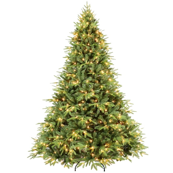 Soilhill 7.5ft Pre-Lit Artificial Christmas Tree with 3348 PE/PVC Tips, Premium Holiday Xmas Tree with 400Warm White LED Lights, Easy Assembly, Indoor Decoration.