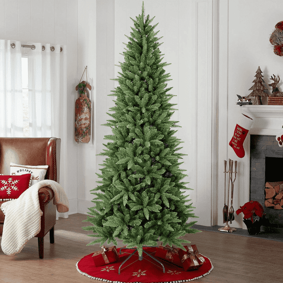 Makeatree 7 ft Unlit Pencil Christmas Tree, Artificial Slim Xmas Tree with 1180 PE & PVC Mixed Branches,Metal Hinges, Foldable Base