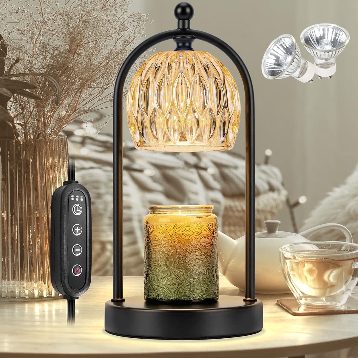 Candle Warmer Lamp with Timer, Electric Glass Candle Warmer Light for Bedroom, Dimmable Wax Melts Warmer for Candle Jars, Beside Lamp Gifts for Women Home Decor (2 Bulbs Included) - Walmart.com