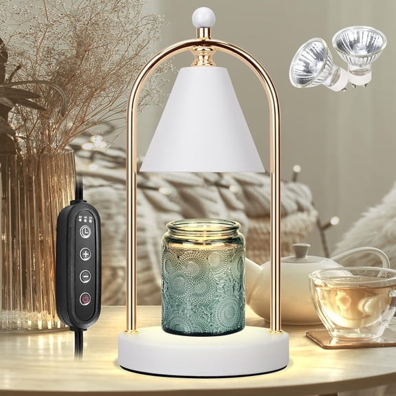 Soilsiu Candle Warmer Lamp with Timer, Electric White Candle Warmer Light for Bedroom, Dimmable Wax Melts Warmer for Candle Jars, Beside Lamp Gifts for Women Home Decor (2 Bulbs Included)