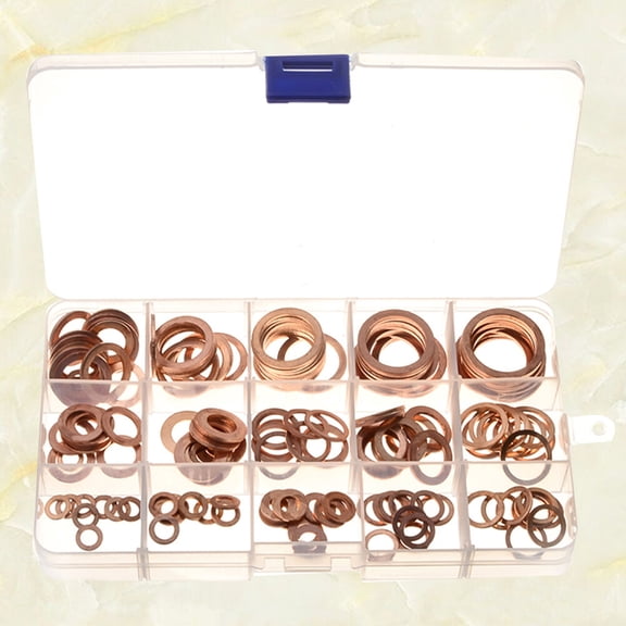 Soimiss 1 Box of 150pcs Plumbing Washers Golden Copper Flat for Industrial Applications