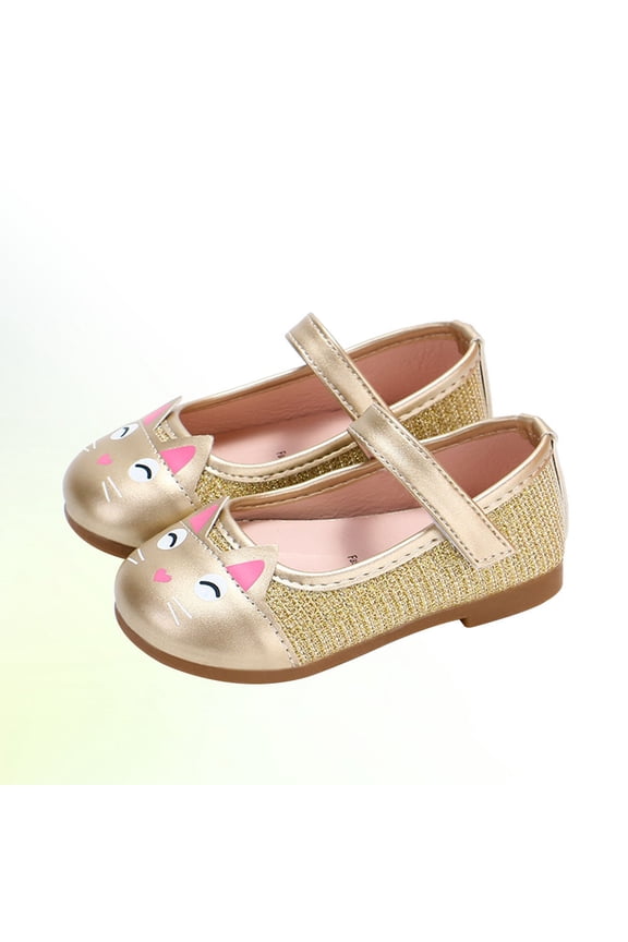 1 Pair Cat Design Leather Toddler Shoes Breathable Leisure Shoes for Baby Girls (Golden Size 22)