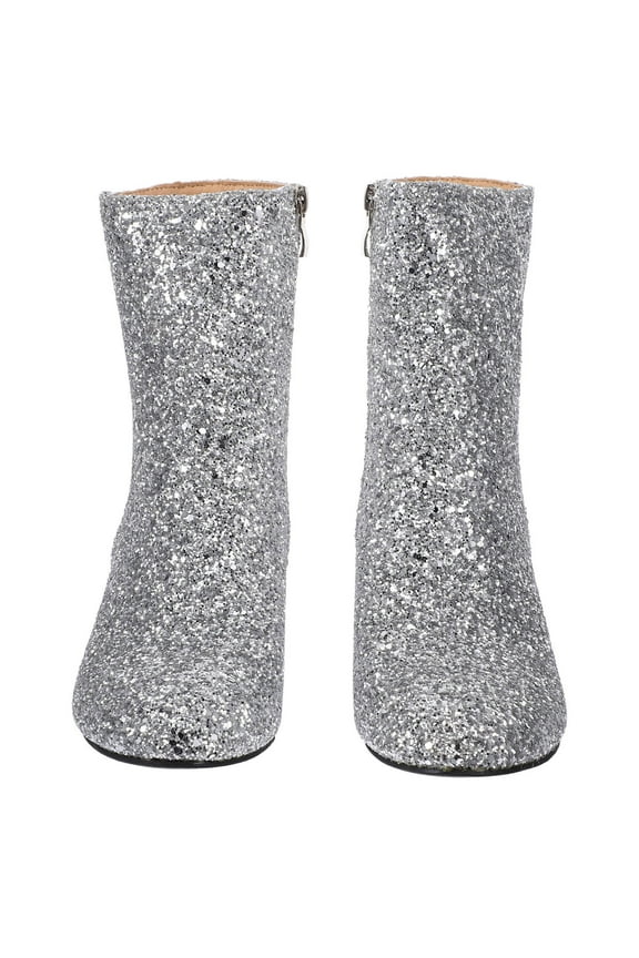 Women High Heel Ankle Boots Silver Artificial Pu 1 Pair