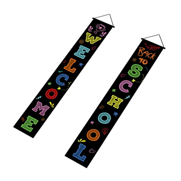 Soimiss 1Pair Welcome Back to School Banner Black Polyester Door Couplet for School Party
