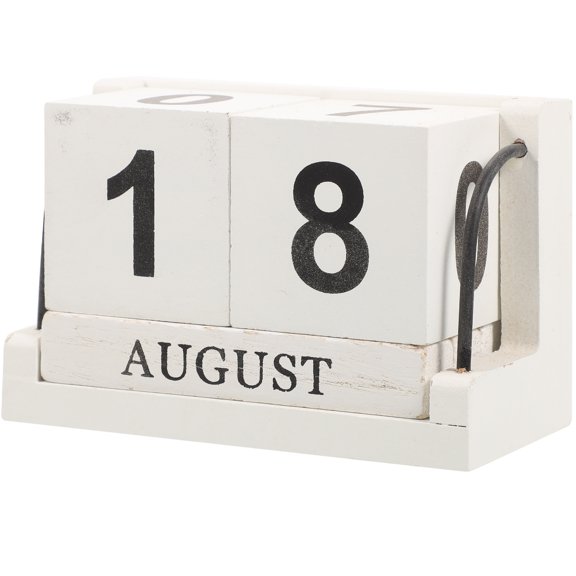 Soimiss White Wooden Perpetual Date Calendar, Easy to Use, Decorative for Home and Office