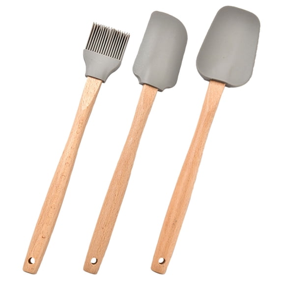 Soimiss Nonstick Khaki Silicone Scraper and Oil Brush, Ergonomic Grip for Baking