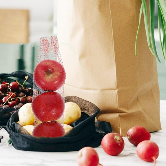 Soimiss 100Pcs Elastic Red Mesh Produce Bags with Drawstring for Vegetable Fruit Storage and Harvest